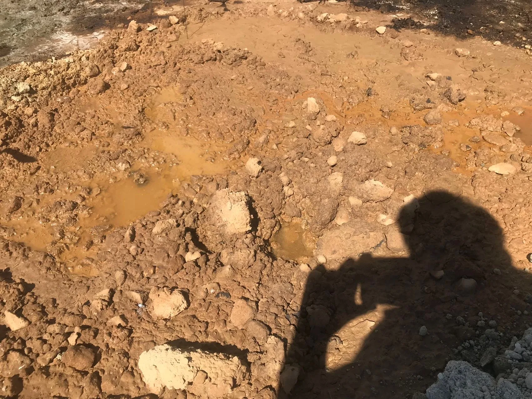 Crude-saturated soil at job site before X4JH2000 treatment