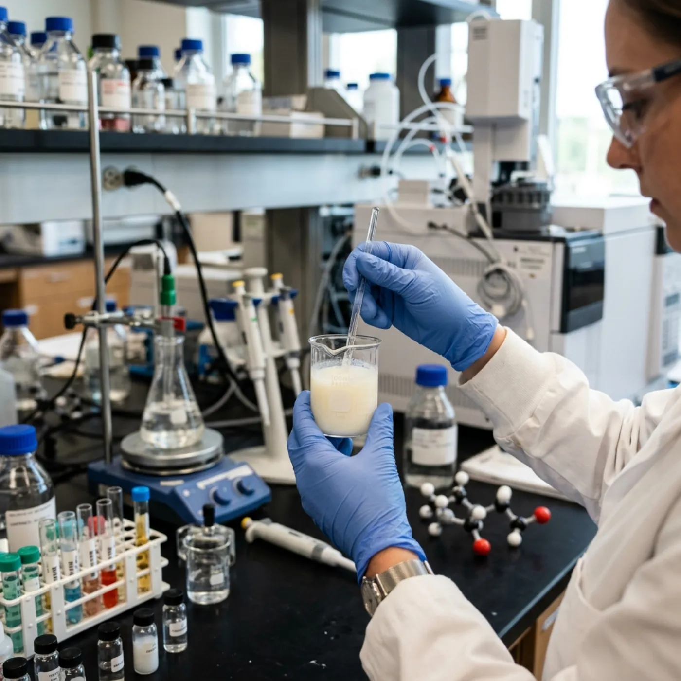X4 Environmental chemist analyzing X4JH2000 surfactant in laboratory